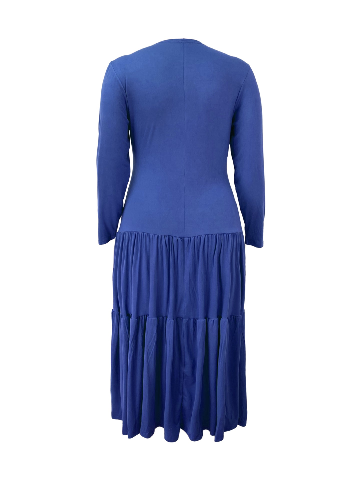 Plus Size Women Round Neck Solid Pleated Dress 21