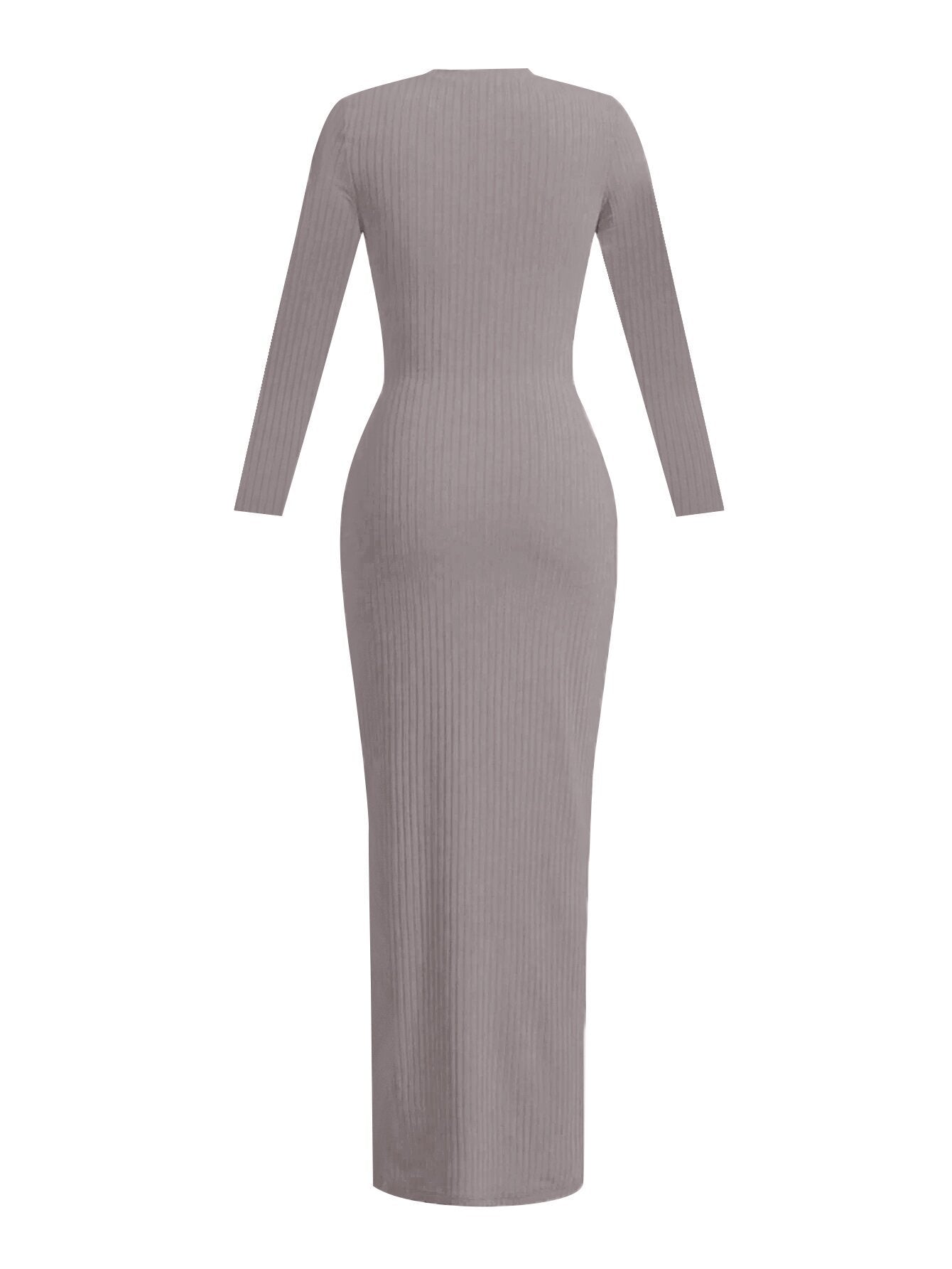 Women knitting Ribbed Solid Round Neck Long Sleeve Bodycon Dress 6