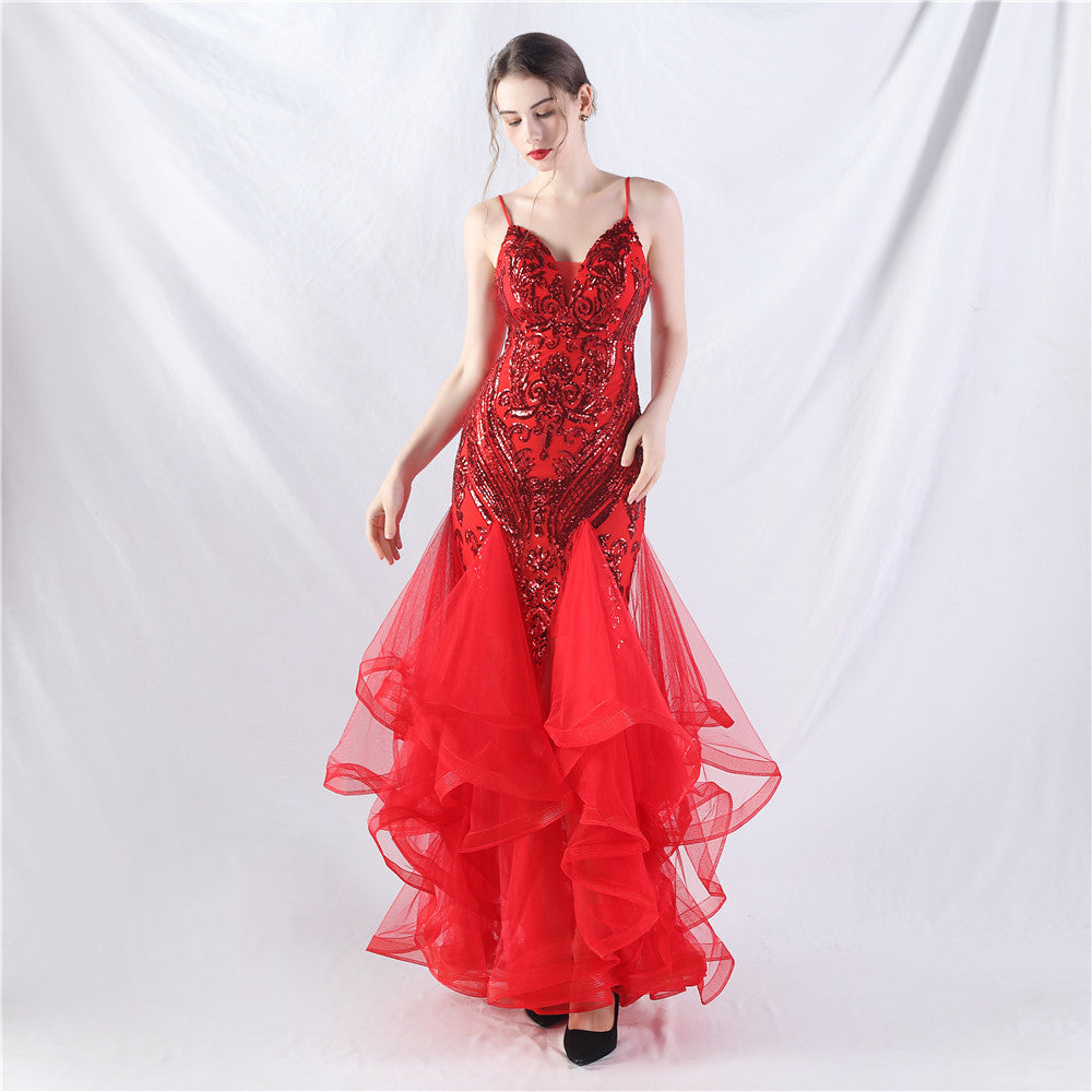 Women Sequin Patchwork Mesh Evening Dress 7