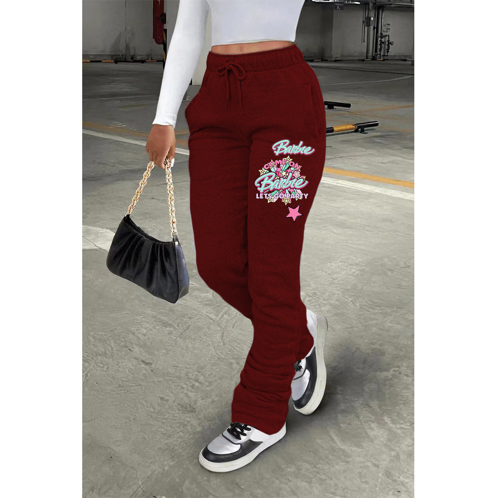 Women fleece Printed Sport Drawstring Pocket Stacked Seaterpant 7