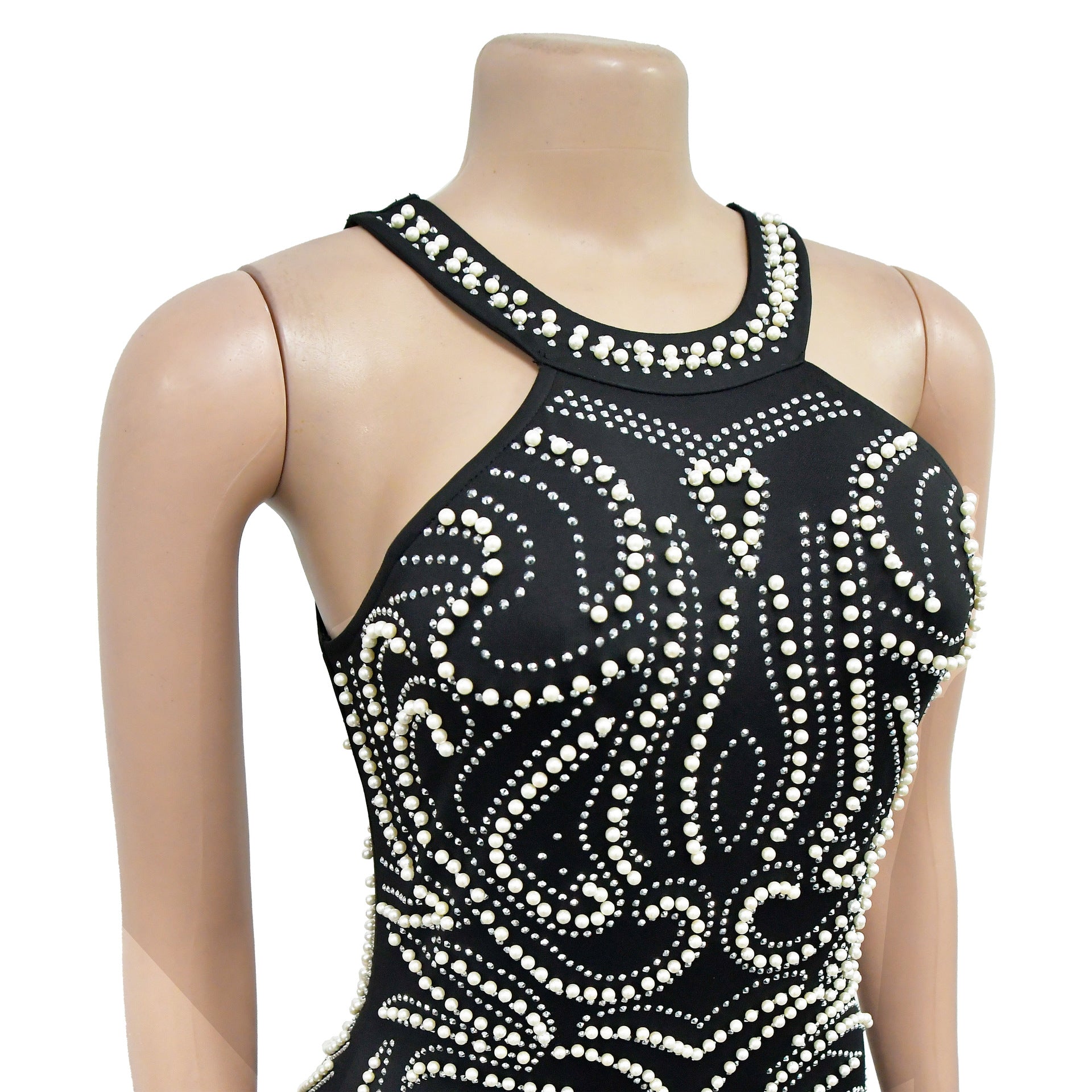 Women Solid Beaded Slit Backless Dress 12