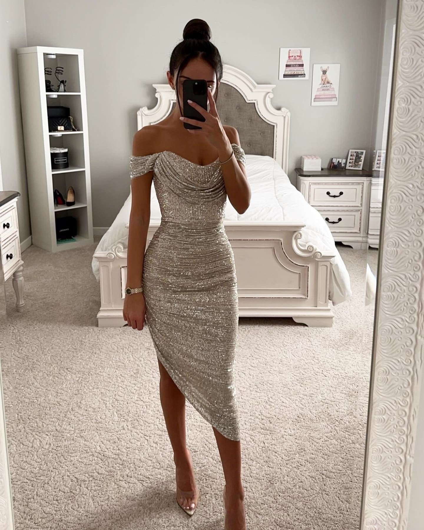 Spring Autumn Sequin Off Shoulder Fashion Party Women's Dress 4