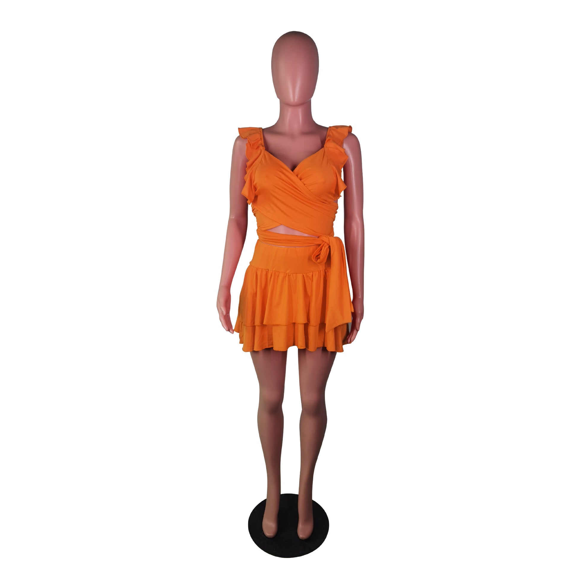 Women's Clothes Fashion Ruffles Wrapped Chest Lace Up Two-Piece Skirt Set 19