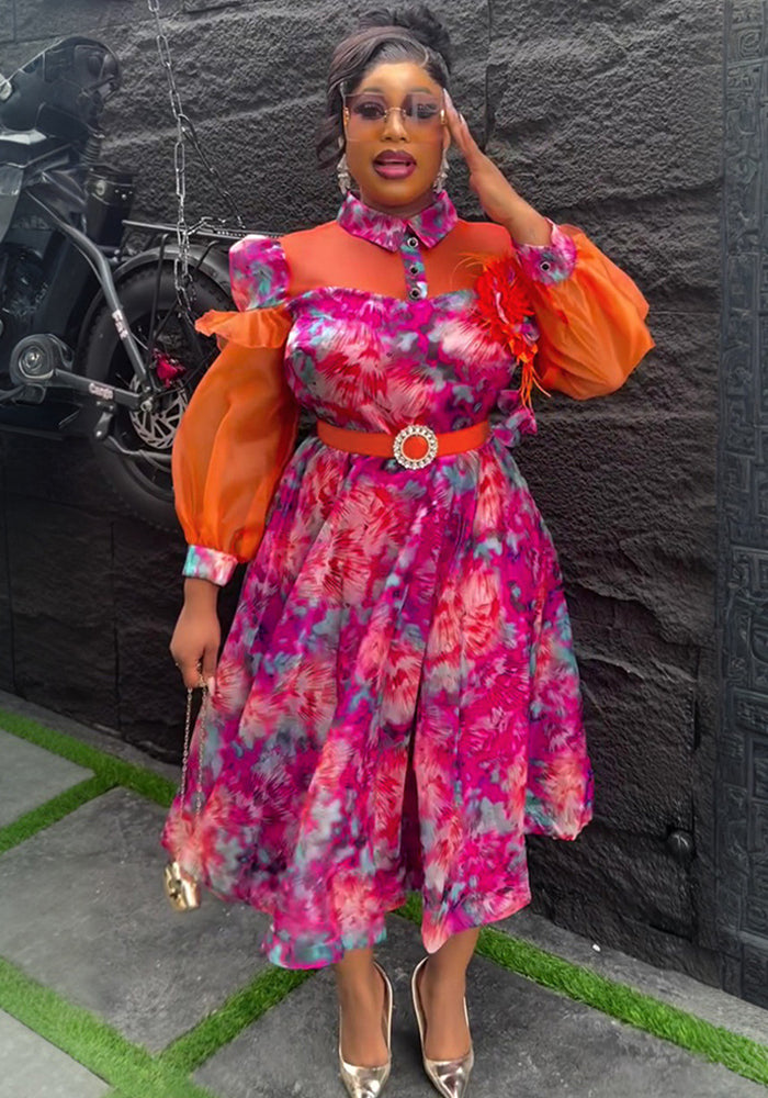 Plus Size Women Spring and Summer Tie-Dye Print Dress