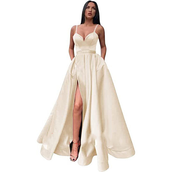 Sexy Solid Colo Strap Slit Prom Dress Beach Weddings Gowm（Processing time need 3-6 days） 17
