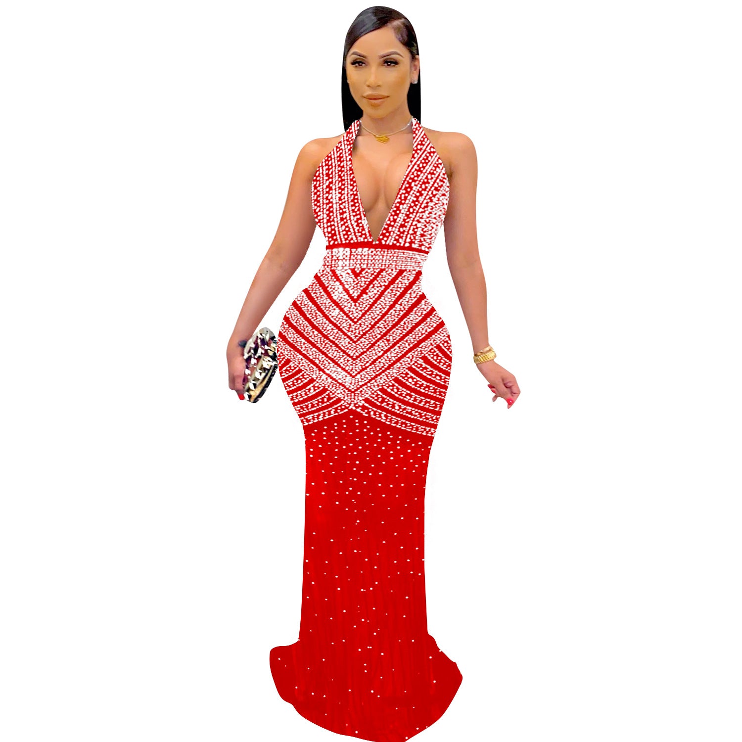 Women Solid mesh Beaded Sleeveless Maxi Dress 10