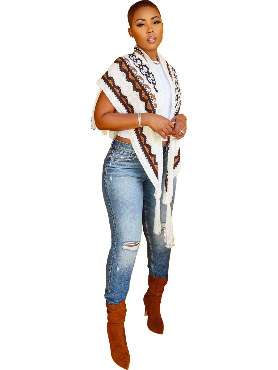 Women knitting Crochet tassel cape cardigan cape 4