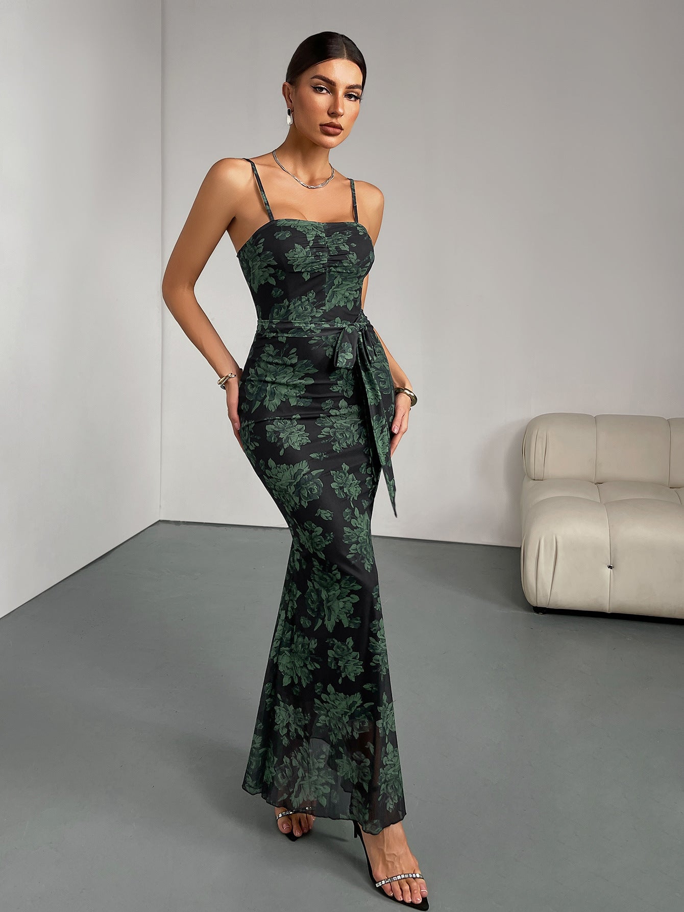 Slim Printed Strap Dress for Women 6