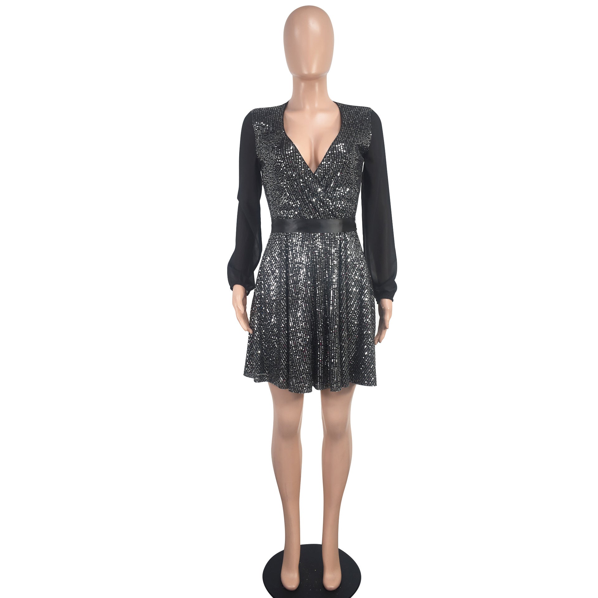 Women Sequin Party Long Sleeve Mini Dress 9