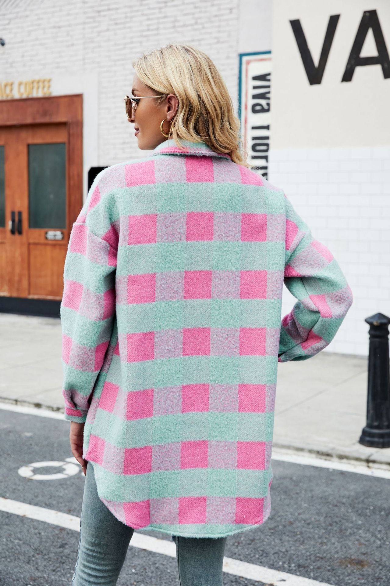 Autumn And Winter Single-Breasted Turndown Collar Long-Sleeved Plaid Cardigan Shirt For Women 14