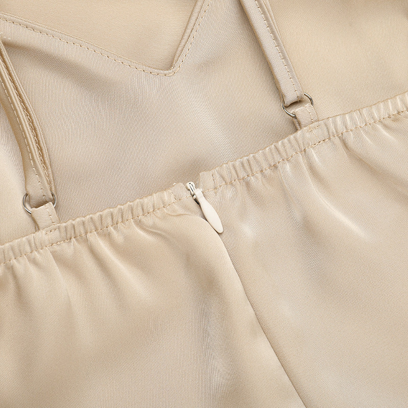 Summer Sexy Lace-Up Slim Waist Strap Satin Long Dress 16