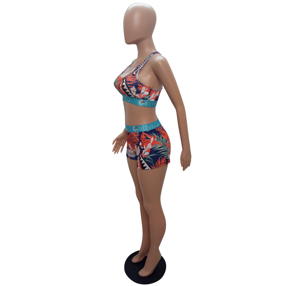 Women's Style Slim Fit Shorts Printed Two-Piece Set 21