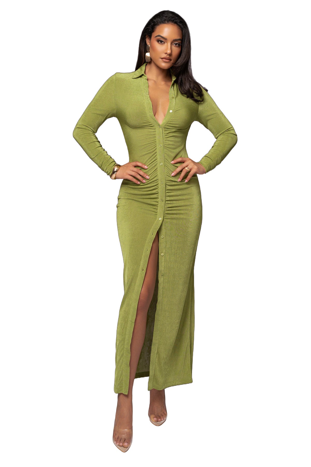 Women Sexy Solid Shirt Dress 6