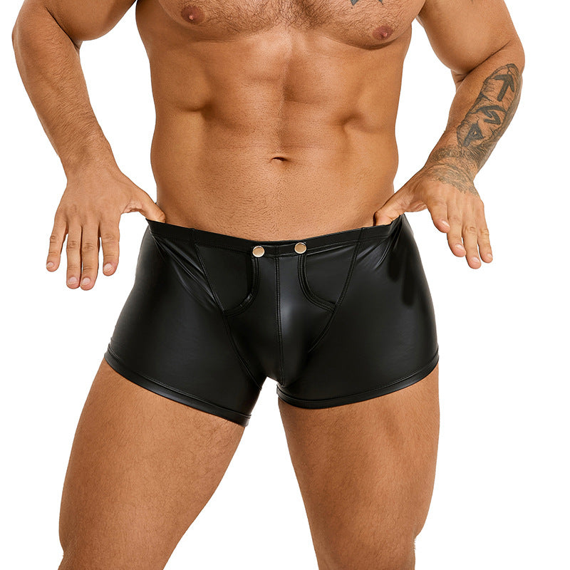 Men's Sexy Pu-Leather Square Leg Shorts