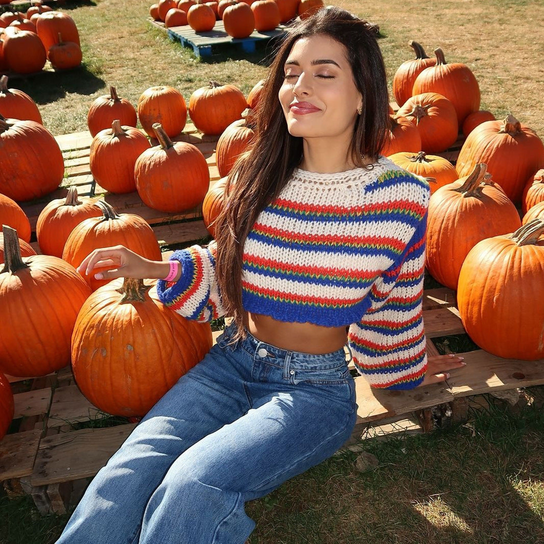 Women Fall/Winter Long Puff Sleeve Striped Sweater 11