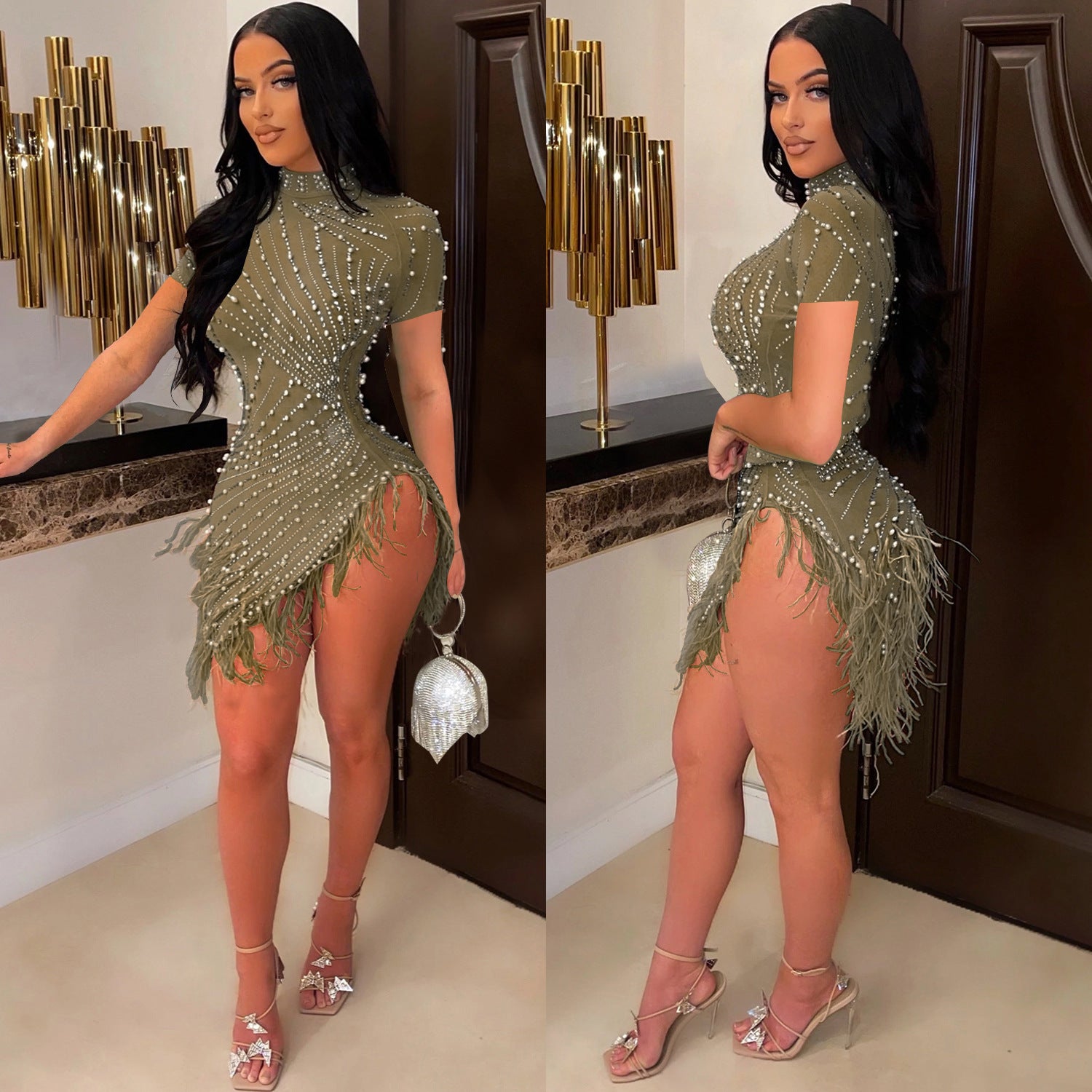 Summer Women's Sexy Mesh Beaded Tassel Short Dress 6