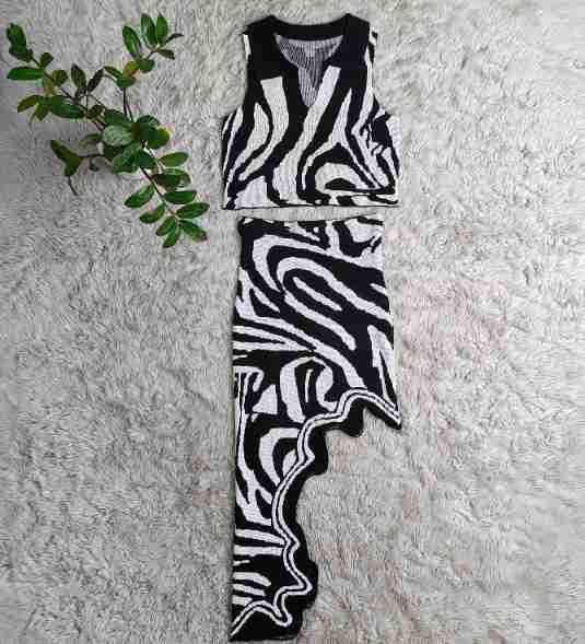 Women's Chic Career Sleeveless Slim Women's Knitting Sweater Skirt two piece Set 10