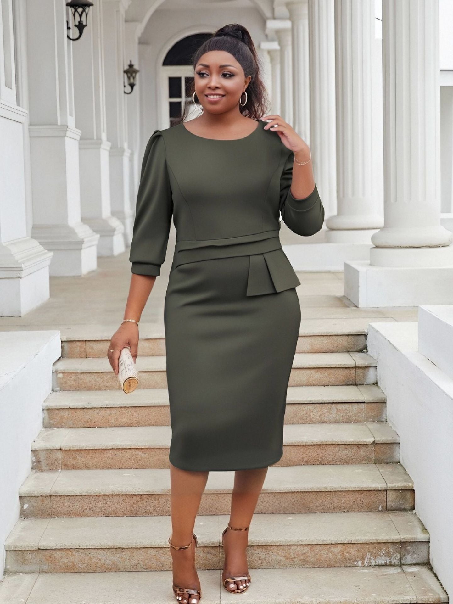 Plus Size Women o-neck pleated dress 6