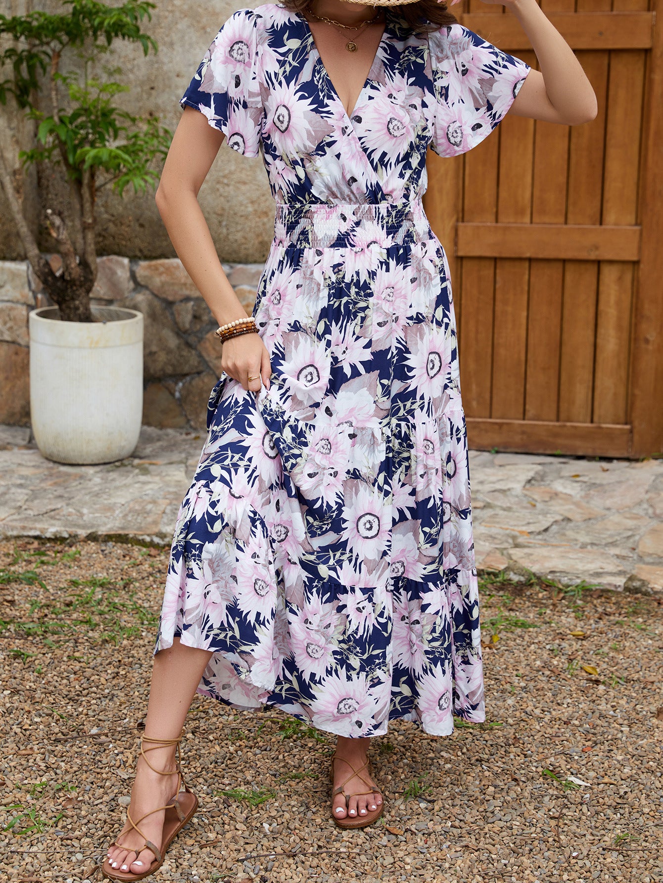 Women V-neck ruffle print Holidays dress 6