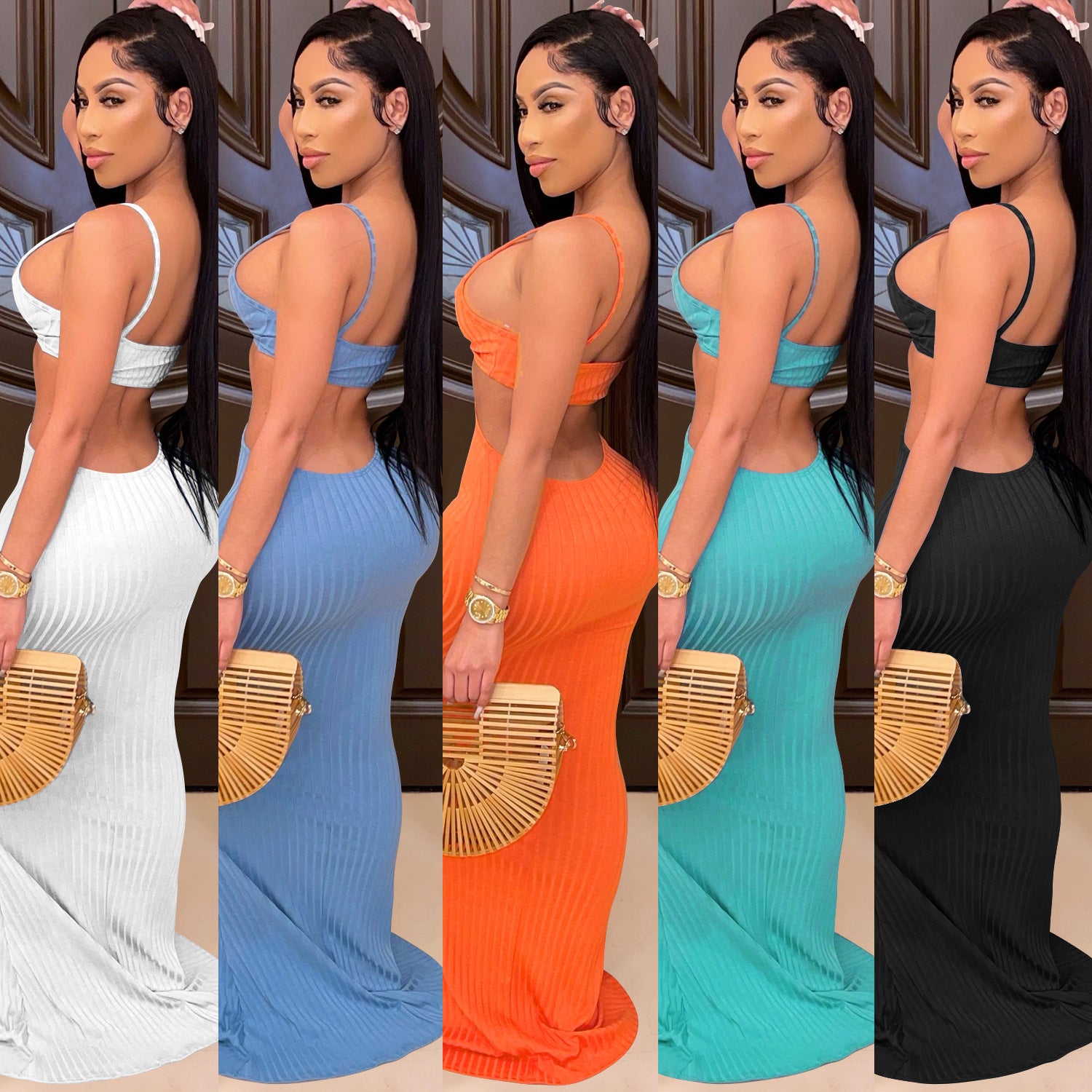 Sexy Knitted Strap Solid Color Dress for Women 9