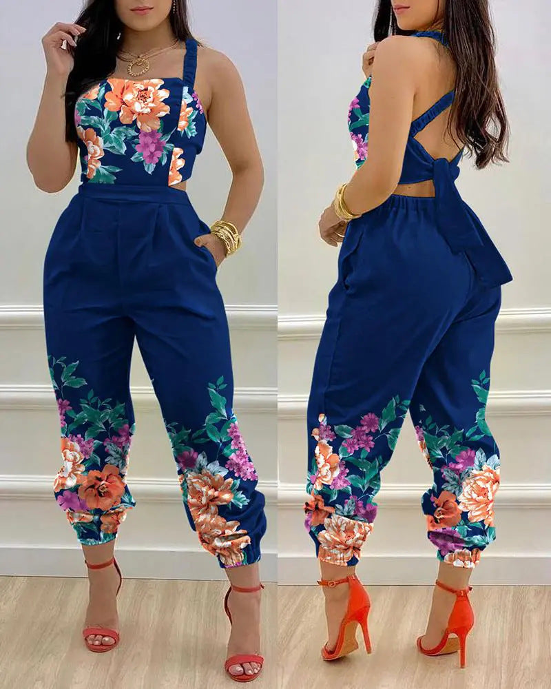 Summer Fashion Printed Straps Backless Jumpsuit 9