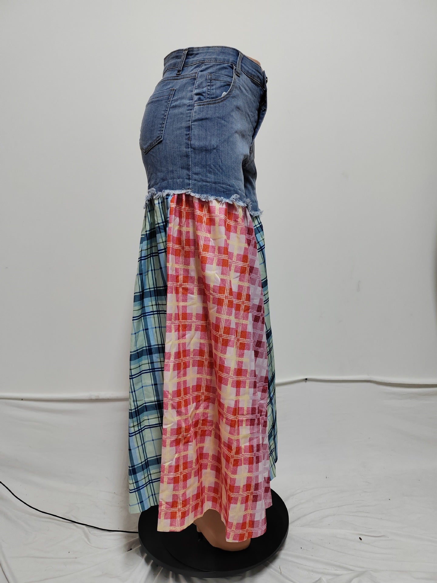 Women Casual Patchwork Denim Wide Leg Pants 7