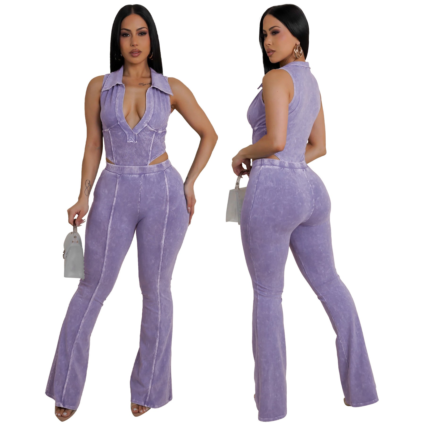 Fashion Women's Sexy Slim Sleeveless Two Piece Pants Set 4