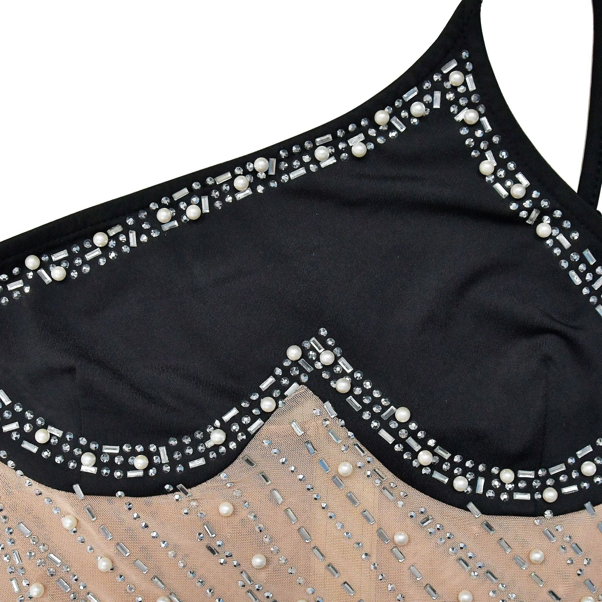 Women's Fashion Solid Color Mesh Beaded Straps Bodycon Dress 23