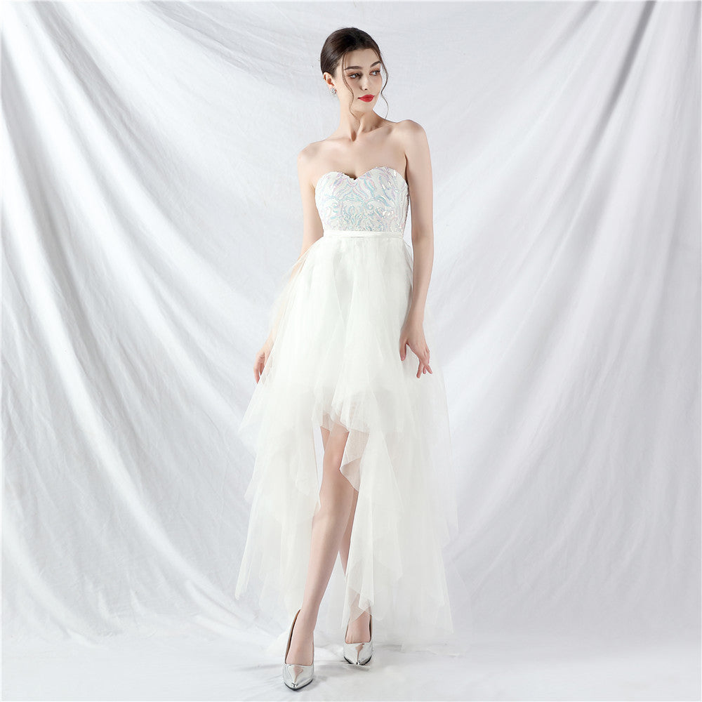 Bridesmaid Strapless Sequin Mesh Patchwork Mesh Formal Party Evening Dress Bride Wedding Gown 5