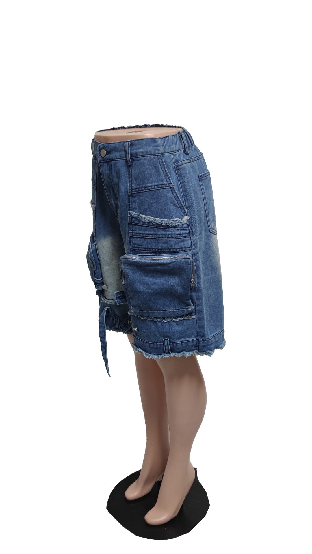 Women's Fashion Loose Casual Zipper Pocket Denim Shorts 8