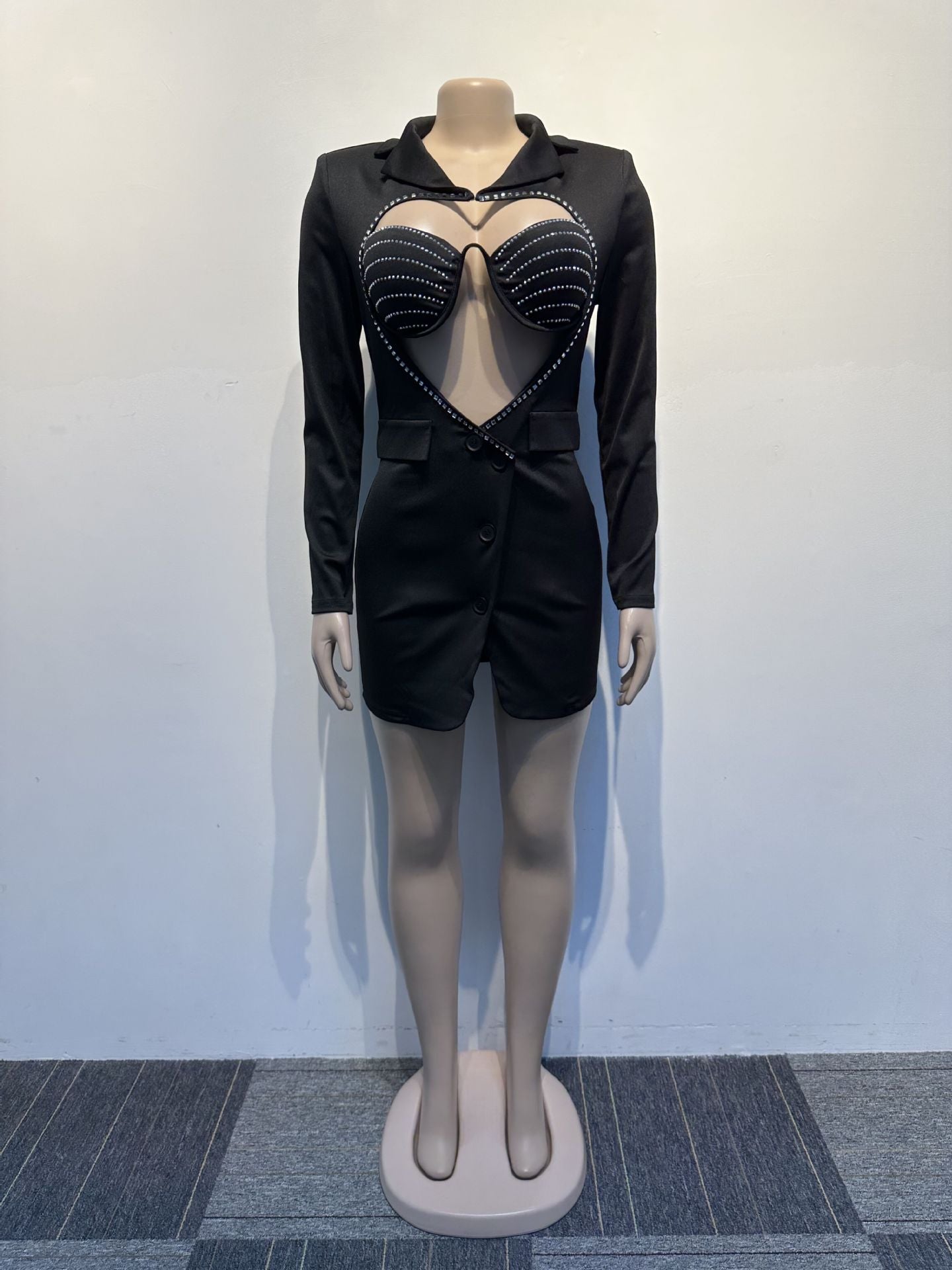 Sexy Solid Color Beaded Bra Blazer Dress Two-Piece Set 5