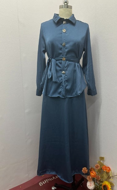 Women lace-up shirt and elegant skirt two-piece set 3