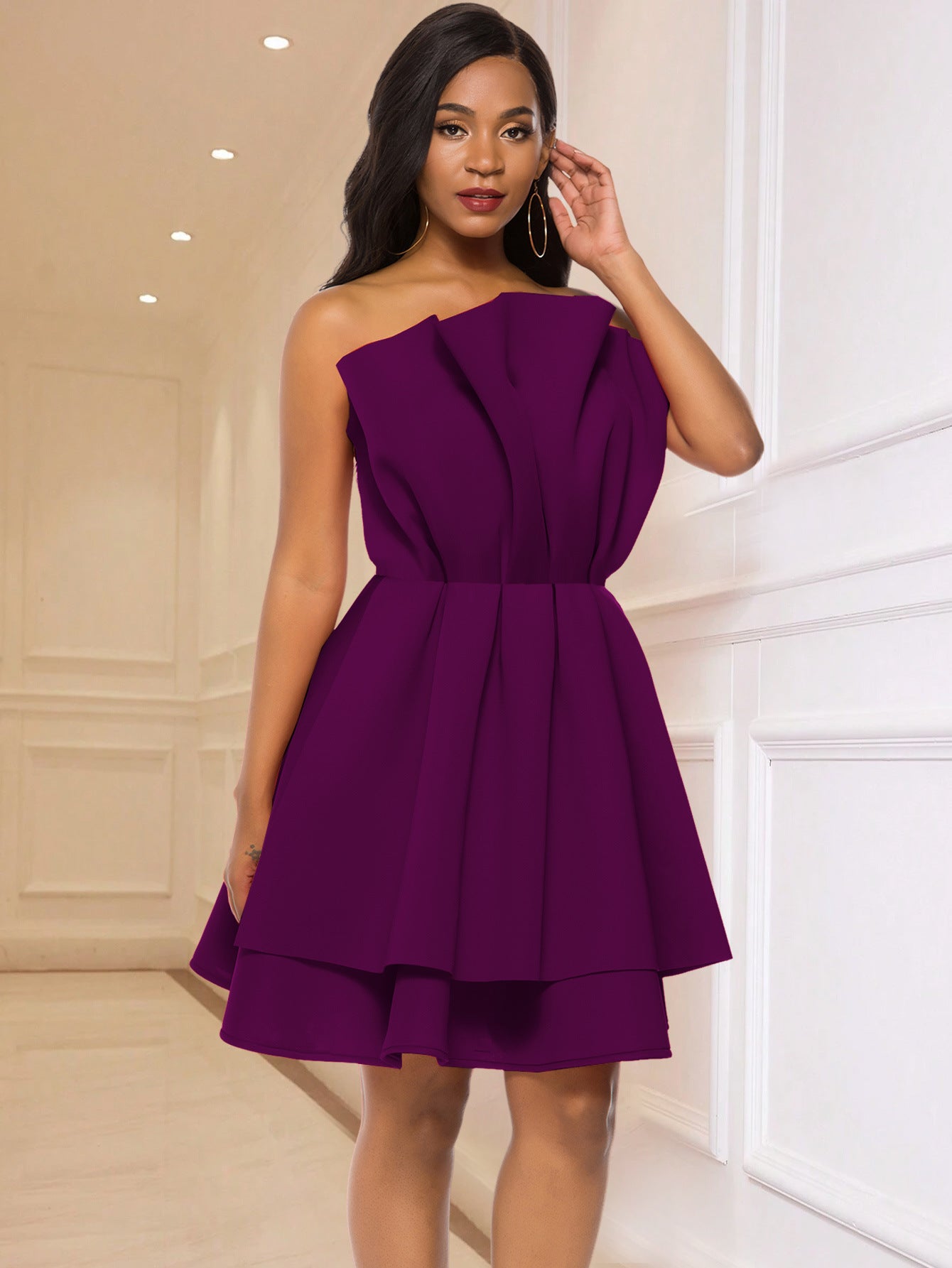 Women sexy Strapless ruffle Formal Party dresses 10