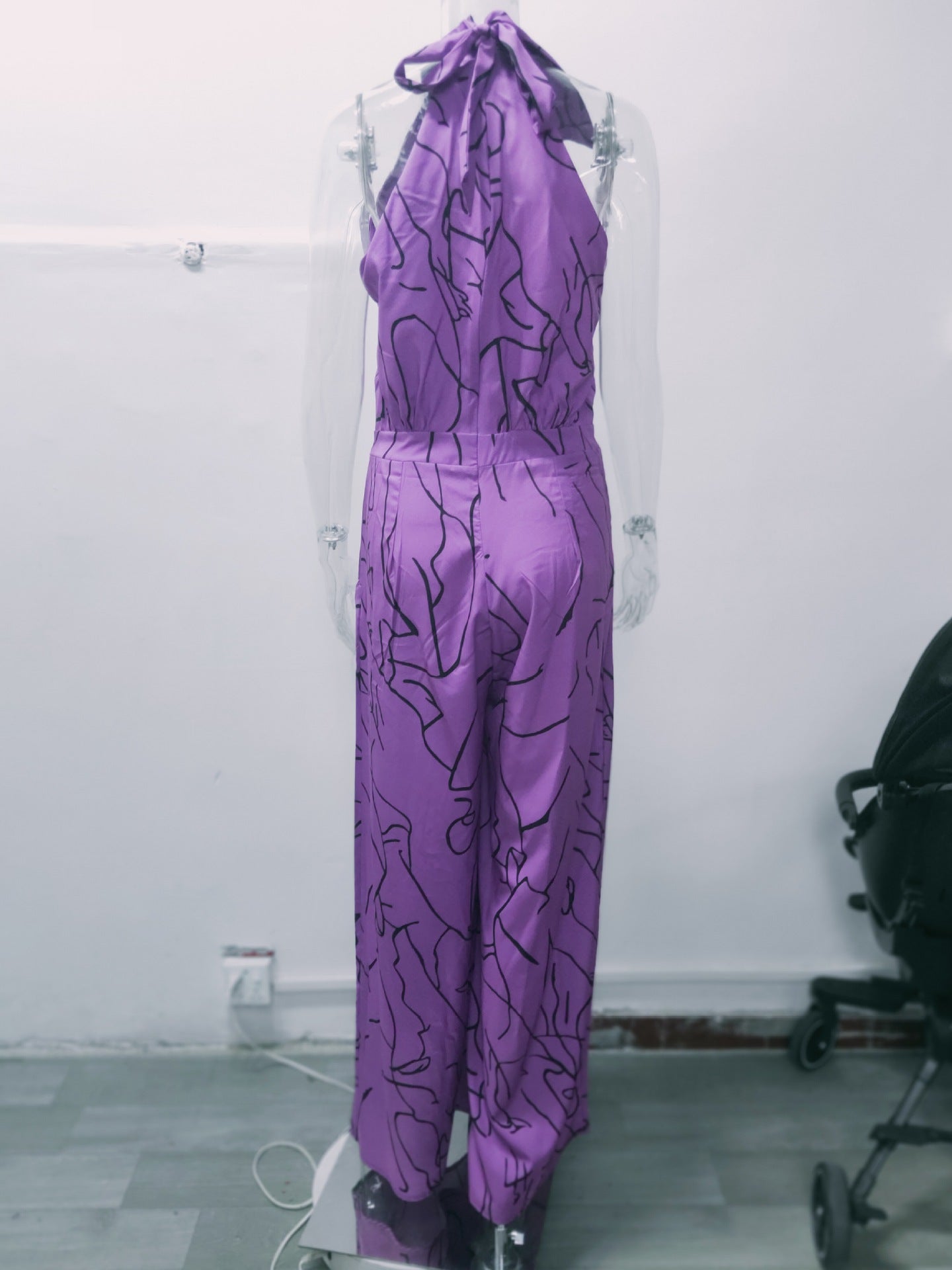 Summer Women Elegant Lace-Up Sleeveless Halter Neck Print Jumpsuit 39