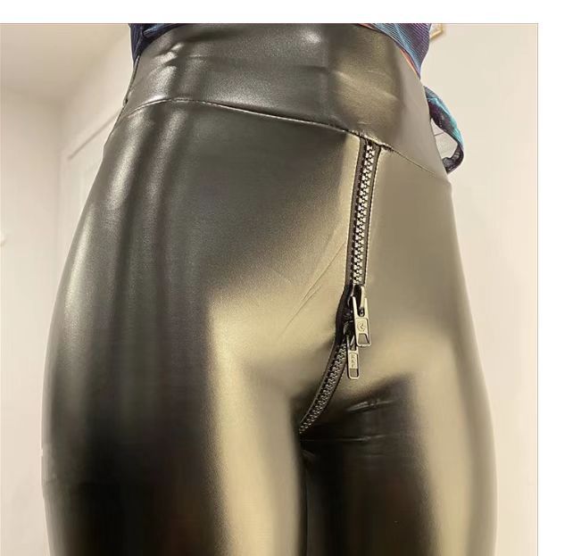 Exoti Sexy Black Leather Crotchless Pants For Women