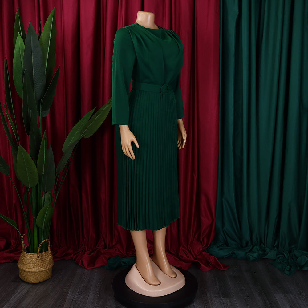 Plus Size African Women Chic Elegant Pleated Career Solid Dress 39