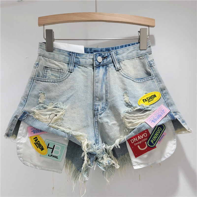 High-Waist Embroidered Summer Wide-Leg Denim Shorts for Women 4