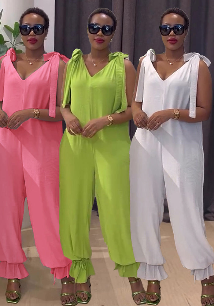 Casual Lace-Up strap Loose-Leg Jumpsuit