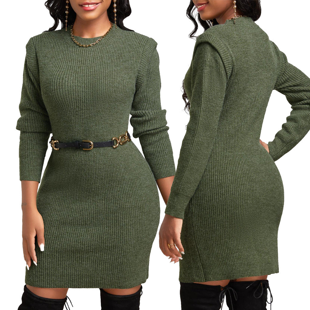Sexy Fashion Solid Color Round Neck Women's Dress 7