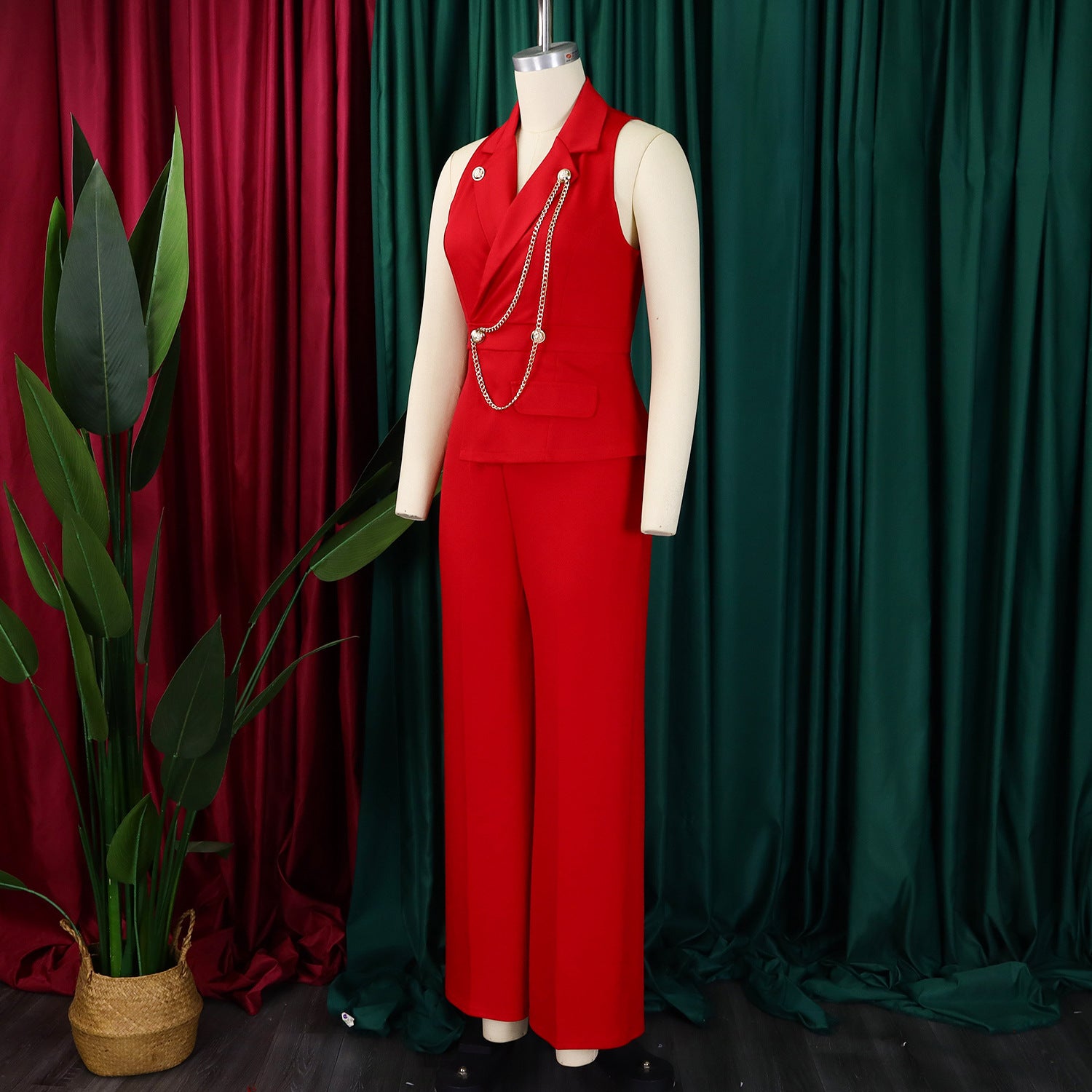 Women's Turndown Collar Sexy Fashion Chain Casual Wide Leg Africa Jumpsuit 21