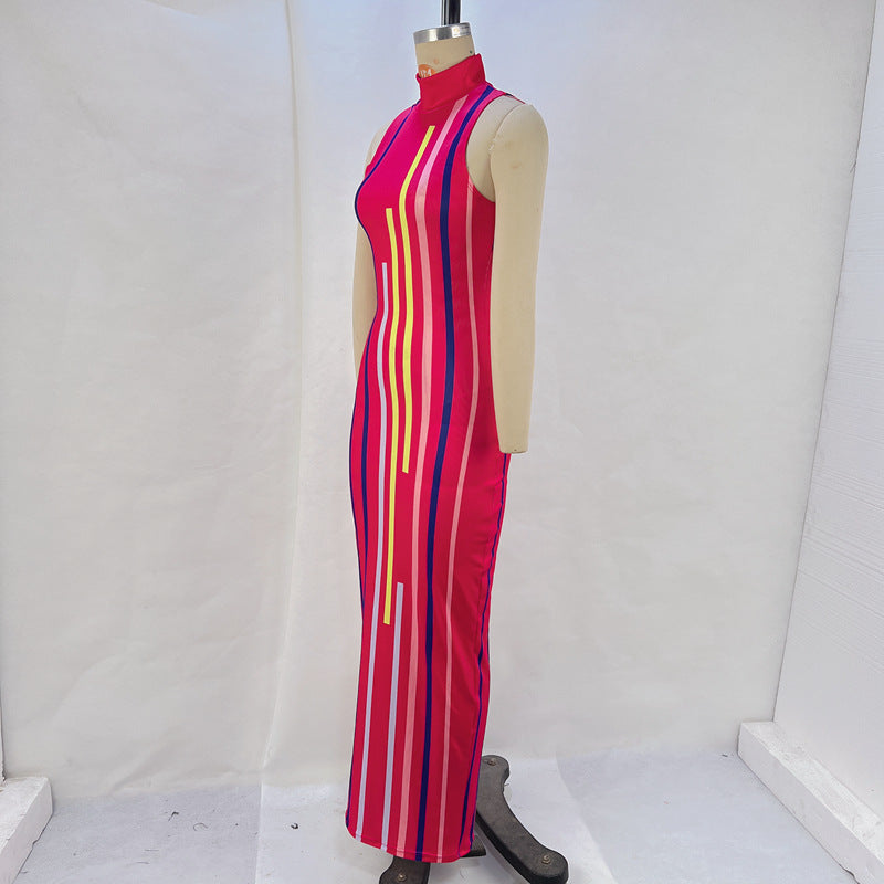 Women Ribbed High Neck Sleeveless Bodycon Dress 16