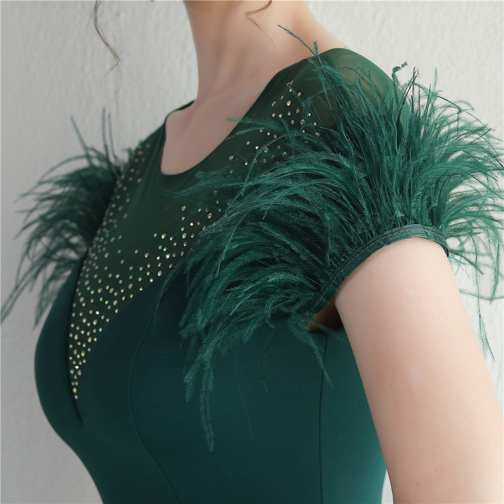 Mesh Beaded + Embellished Feather Star Red Carpet Long Evening Gown 24