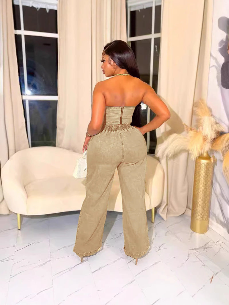 Women casual stretchy denim sleeveless top and pant two-piece suit 6