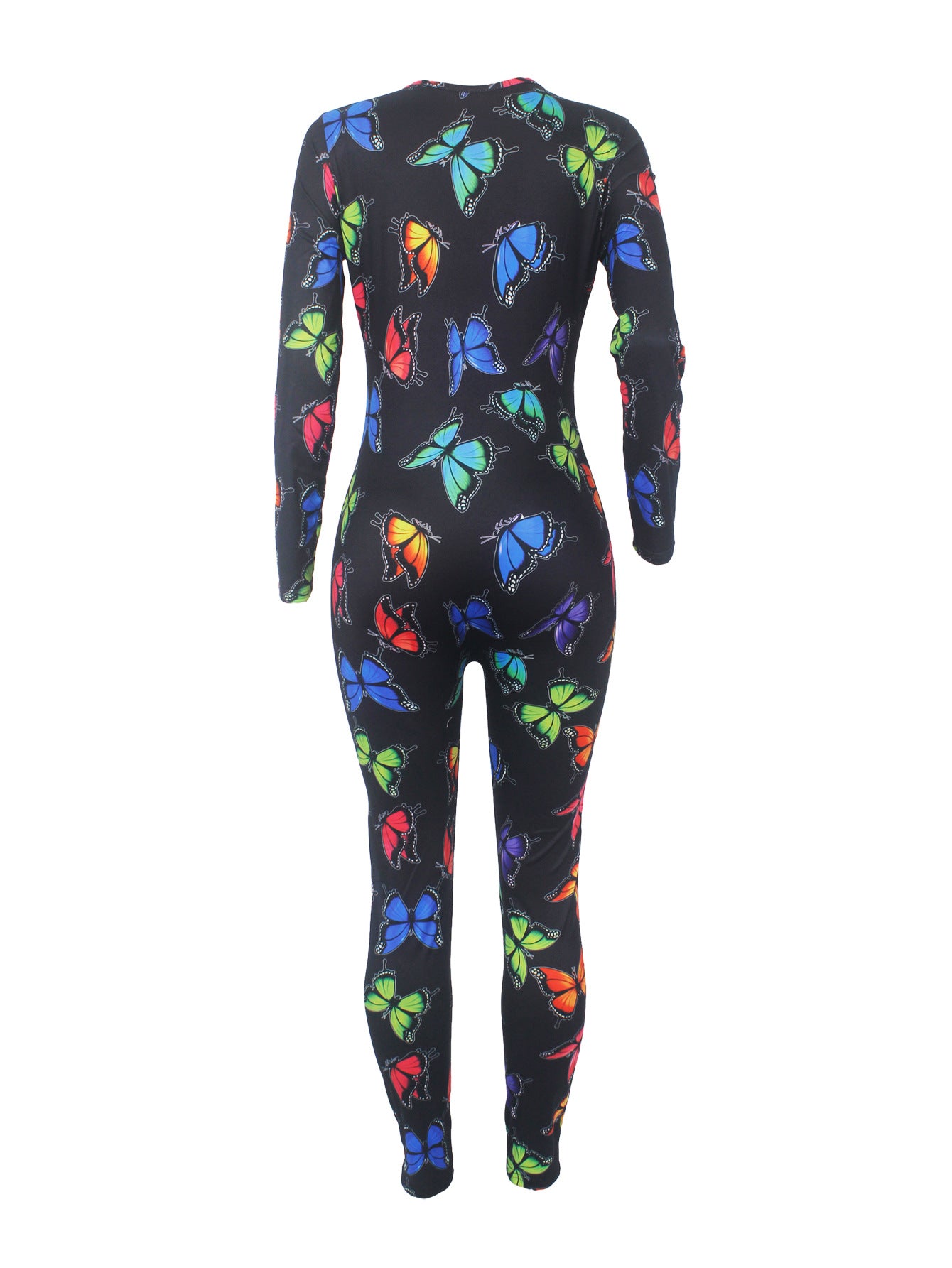 Women's Sexy Fashion Pattern Print Deep V-Neck Long Sleeve Tight Slim Jumpsuit 49