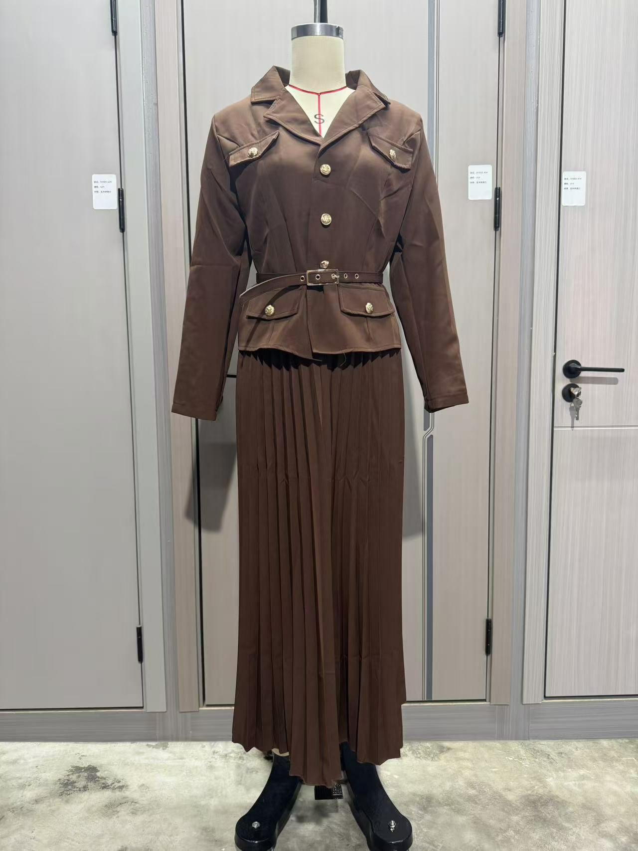 Women Button Blazer and Pleated Skirt Two Piece Set 26