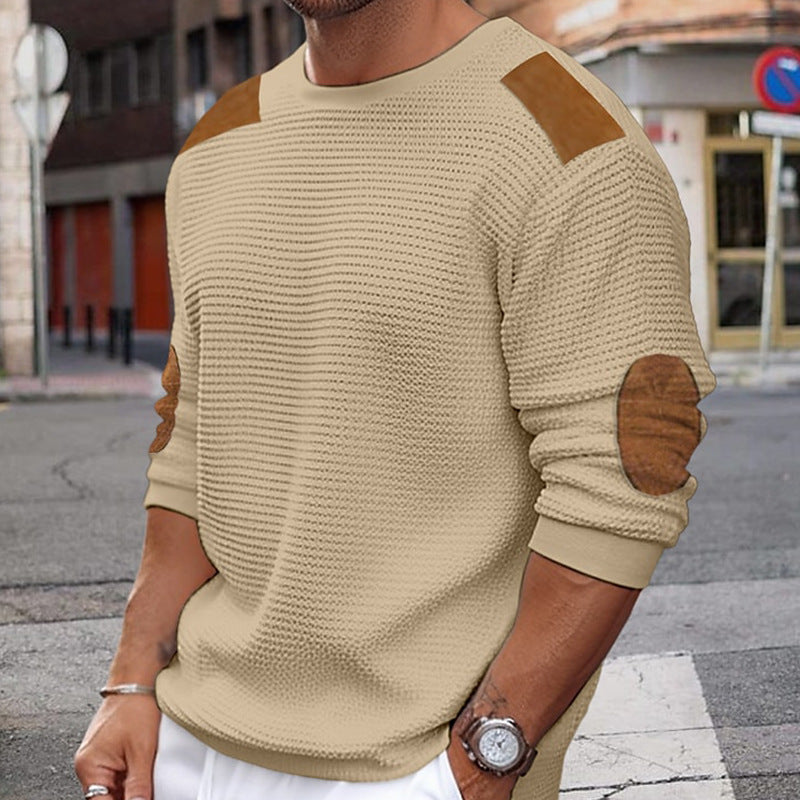 Autumn And Winter Men's Knitting Shirt Round Neck Long-Sleeved Patchwork Slim Pullover Sweater 4