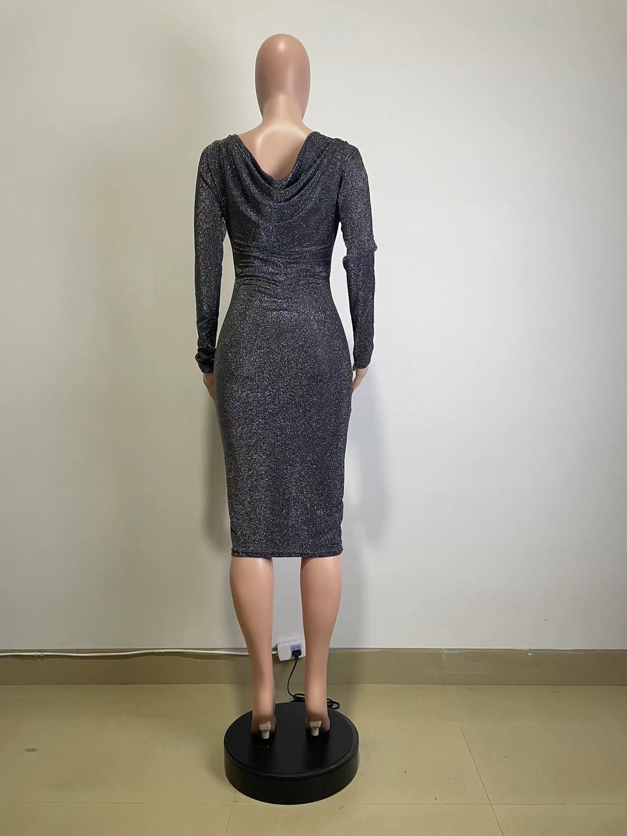 Women's Spring Sexy Solid Color Long Sleeve Slim Dress 9