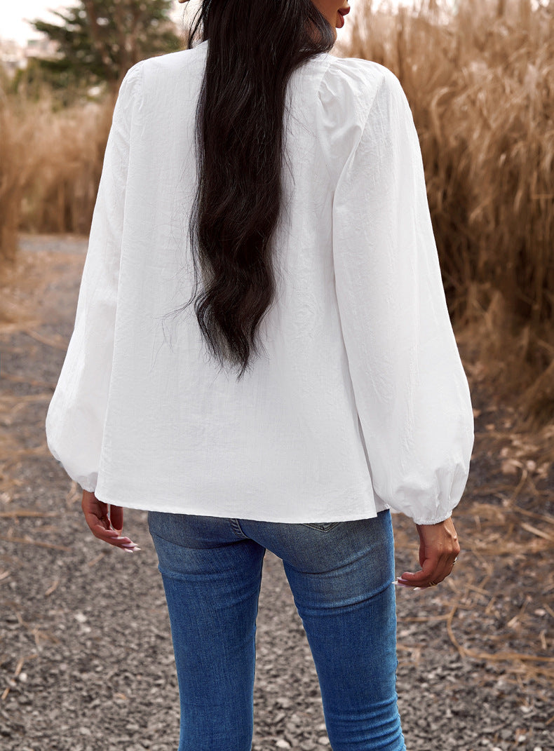 Women Chic Career Solid V Neck Long Sleeve Top 23