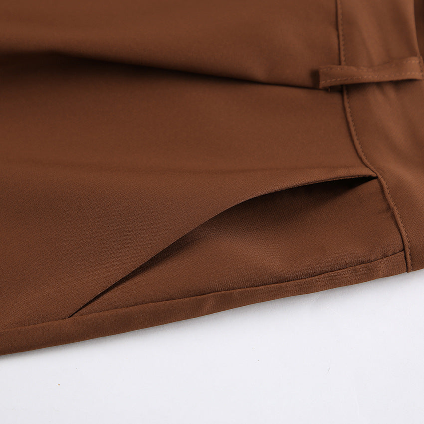 Women Brown Sleeveless Suspender V-Neck Slit Tank Top Long Pants Two-piece Set 15