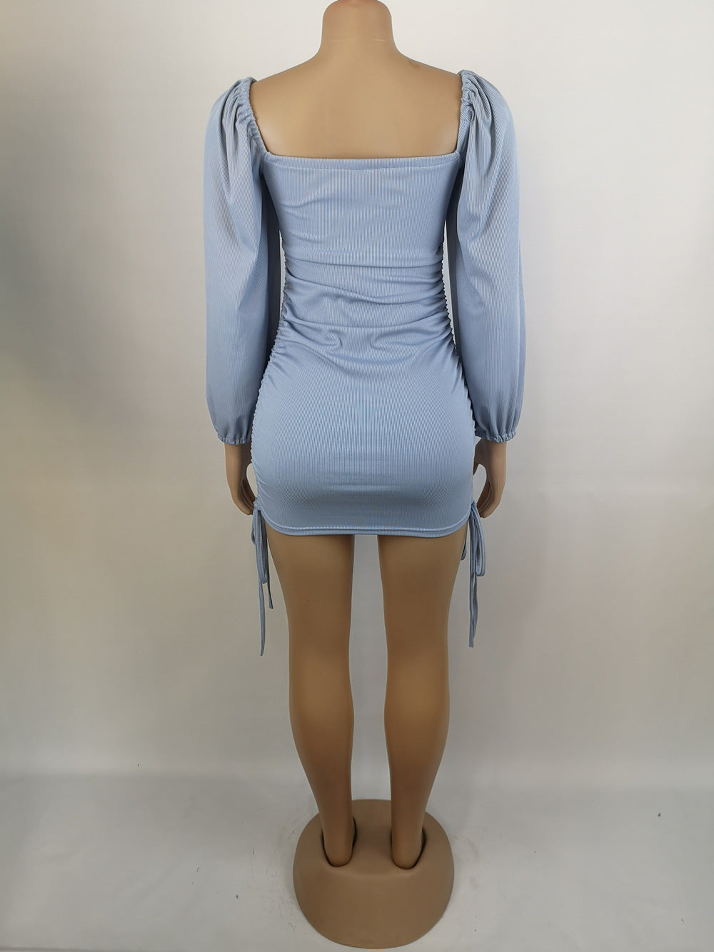 Women Sexy Drawstring Pleated Bodycon Long Sleeve Dress 38